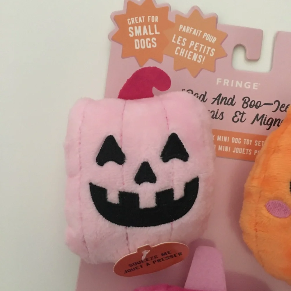 Dog Toys 3 Plush Halloween Pumpkins Squeakers “Bad and Boo-jee” NEW | Fringe